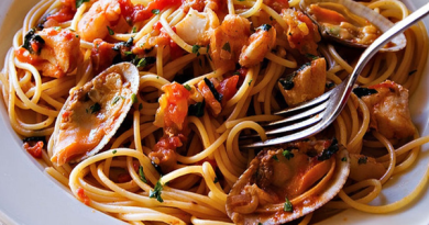 рецепт спагетти с морским коктейлем
