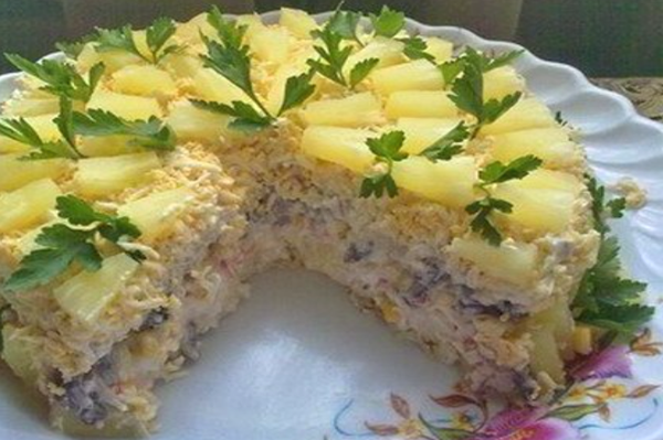 рецепт постного салата с ананасом